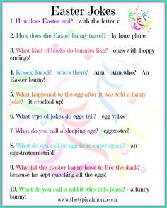 an easter joke with the words easter jokes written in different colors and font on it