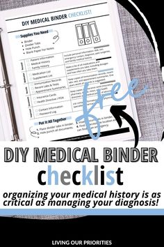 a medical binder with the title diy medical binder checklist on it