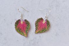 Add a unique pop of color to any outfit with these Watermelon Coleus Plant Earrings! Handmade in Cleveland, Ohio, these gorgeous leafy earrings are crafted from paper and resin, and feature hypoallergenic sterling silver hooks. As colorful as the popular plant they were inspired by, these earrings are sure to make any plant lover melt! Multicolor Leaf-shaped Earrings For Gift, Multicolor Leaf Shaped Earrings Gift, Multicolor Leaf Earrings Gift, Multicolor Leaf Earrings For Gift, Jewelry Making Business, Plant Jewelry, Cool Piercings, Resin Jewelry Diy, Paper Earrings