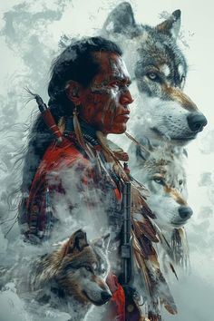 Native American Illustration Drawing, Native American Painting Ideas, Native American Wolf Art, American Indian Artwork, Native American Wolf, Native American Warrior