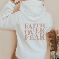 Faith Over Fear Christian Sweatshirt, Jesus Faith Oversized Trendy Hoodie, Christian Base Apparel God is Good Religious Sweatshirt   Welcome to Tutu Spoiled Please message us if you have any questions prior to ordering.  ◆ If you need an item in a RUSH please message us prior to ordering and we will work on accommodating you Gildan Unisex Sweatshirt ◆ Unisex Style Sweatshirt ◆ Gildan ◆ This is a unisex sweatshirt  Sizing and Colors Available ◆ Sizes: S, M, L, XL, 2XL ( 3XL is also available upon White Hoodie With Letter Print For Loungewear, Preppy Hoodie, Christian Sweatshirts, Christian Shirts Designs, Christian Hoodies, Jesus Faith, Women Aesthetic, Style Sweatshirt, Christian Sweatshirt