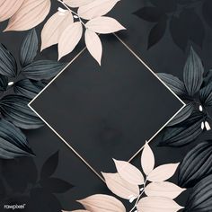 a black and white floral background with a gold rectangle in the center surrounded by leaves