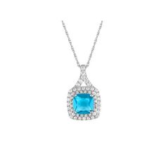 Treated Blue Topaz and CZ Sterling Silver Double-Halo Cushion Pendant: A stunning value! Each richly colored stone is framed by a double row of dazzling white CZ stones and set in genuine sterling silver. Matching ring also available (sold separately). Size: One Size. Gender: female. Age Group: adult. Matching Ring, Colored Stone, Double Halo, Matching Rings, Cz Stone, Blue Topaz, Stone Color, Gender Female, Turquoise Necklace