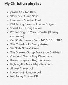 an image of a list for the christian playlist