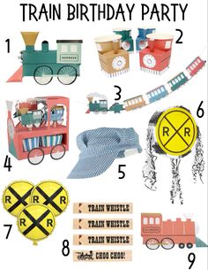 train birthday party printables for kids and adults to use on the train table