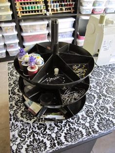 an assortment of crafting supplies on display in a store