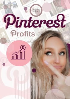 a woman with blonde hair and blue eyes is posing for the cover of pinterest profits