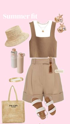 Beige Shorts Outfits Women, Chic Summer Outfits 2024, Summer Work Clothes, Beach Outfit Ideas Summer, Beige Clothes, Casual Outfits Summer, Outfit Beige, Beige Outfit