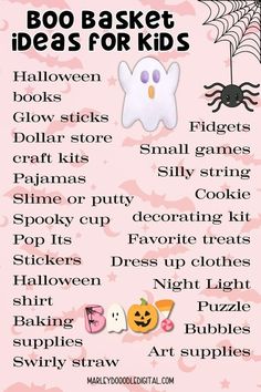 halloween boo - bag list for kids with ghost, spider and pumpkins on it