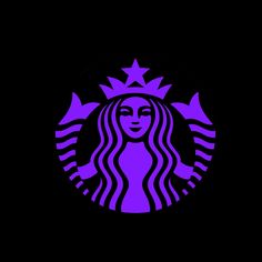 the starbucks logo is purple and black with stars on it's head, as well as an image of a woman's face