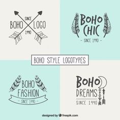 four different logos with arrows on them for clothing, shoes and other items in the style of boho - style logos