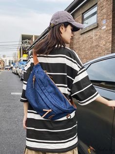 BirdinBag - Oversized Denim Waist Bag: Stylish and Minimalist Denim Waist Bag, Oversized Pattern, Minimalist Accessories, Word Wrap, Waist Bags, White Space, Waist Bag, Blue Bags, Sling Bag