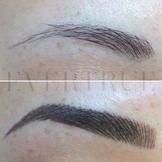 A beautiful "powder brow"-- individual strokes with a powder effect to further… Dark Smokey Eye Makeup, Eyelash Perm Kit, Competition Makeup, Permanent Makeup Eyeliner, Permanent Eyeliner, Eyeliner Tattoo, Semi Permanent Makeup