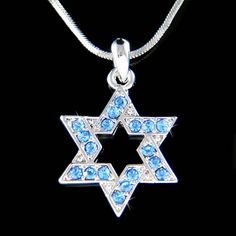 Hanukkah Swarovski Crystal Blue STAR OF DAVID judaism by Kashuen Star Of David Necklace For Hanukkah Gift, Hanukkah Gift Necklace With Star Of David, Blue Star Of David Necklace As Gift, Blue Star Of David Necklace Gift, Blue Star Of David Necklace For Gift, Birthday Scorpio, Scorpio Jewelry, Star Of, Scorpio Necklace