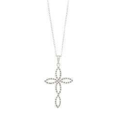 Adorned with Diamond Mystique stones, a dazzling combination of diamonds and crystallized diamond dust, this cross pendant is a lovely symbol of your faith. PENDANT DETAILS Pendant size: 1 1/2"L x 7/8"W Chain length: 18 in. Chain type: rolo Clasp: spring ring Metal: sterling silver Plating: platinum Packaging: boxed DIAMOND MYSTIQUE DETAILS Diamond equivalent total weight: less than 1/10 ct. Shape: round Color grade: H-I Clarity: I3 Gemstones may have been treated to enhance their appearance. Sp Diamond Dust, Silver Cross Pendant, Diamond Cross, Color Grading, Ring Metal, Cross Jewelry, Cross Pendant Necklace, Silver Cross, Metal Rings