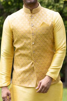 Yellow Nehru Jacket For Men, Marriage Dress For Men, Engagement Dress For Men, Mens Wear Wedding, Sherwani For Men Wedding, Wedding Kurta For Men, Kurta Pajama Men, Yellow Kurta