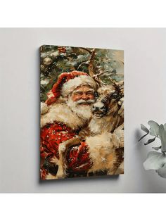 a painting of santa claus with his dog