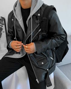 Black Faux Leather Biker Jacket | Bang Chan - Stray Kids XXL Black Faux Leather Biker Jacket, Black Faux Leather Biker Jacket For Winter, Biker Faux Leather Outerwear For Streetwear, Faux Leather Biker Jacket For Streetwear, Biker Faux Leather Jacket For Streetwear, Biker Style Faux Leather Outerwear For Streetwear, Urban Faux Leather Biker Jacket For Winter, Casual Hooded Biker Jacket For Biker Events, Casual Black Biker Jacket For Outdoor