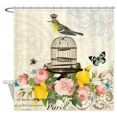 a birdcage with flowers and butterflies on it is shown in this postcard