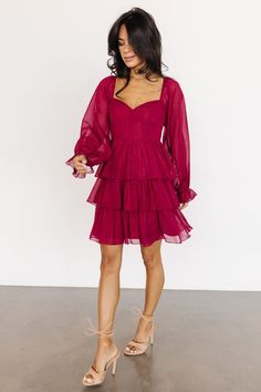 Our flattering short dress is here! Thompson features a burgundy color and cute shimmer throughout. Get this dress today! Ruffle Shorts, Formal Dresses Prom, Burgundy Color, Short Skirt, Sheer Sleeves, Cup Size, Short Dress, Sweetheart Neckline, Short Dresses