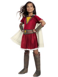 Shazam is nothing without his best buddies. Mary is one of Shazam's best pals - you could even say she's family - she is his sister, after all. This Mary Costume is right out of the Shazam movie. Join forces with your foster brother to figure out how Shazam's newfound powers actually work - so you can defeat any baddies that are threatening the earth. All you have to do is say "Shazam!" Shazam Costume, Mary Shazam, Shazam Mary, Mary Costume, Superhero Fancy Dress, Mary Marvel, Pretty Red Dress, Halloween Infantil, Mary Dress