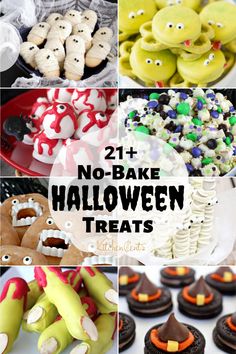 halloween treats and desserts with the words 21 + no - bake halloween treats