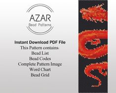 a cross stitch bookmark with an image of a red dragon and the words, instant pattern