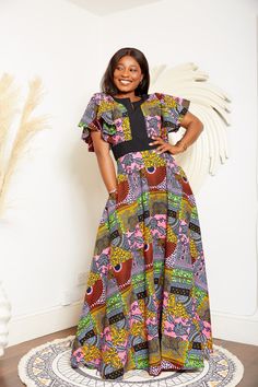 Flared Sleeve African Print Maxi Dress Ankara Maxi Dress - Etsy Maxi Dress Ankara, African Print Maxi Dress, African Maxi Skirt, Ankara Maxi Dress, Beautiful Ankara Styles, Dashiki Shirt, Dress Ankara, Maxi Long Dress, African Maxi Dresses