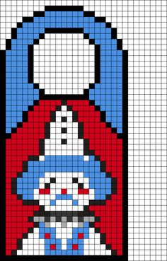 a cross - stitch pattern with a red, white and blue backpack on it's back