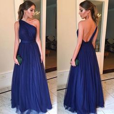 Fitted Backless Bridesmaid Dress For Summer, Fitted Backless Bridesmaid Dress, Fitted Blue Bridesmaid Dress For Homecoming, A Line Bridesmaid Dresses, Garden Wedding Party, Country Garden Wedding, Summer Country, One Shoulder Prom Dress, One Shoulder Bridesmaid Dresses