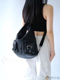 BirdinBag - Stylish PU Shoulder Tote Bag with Spacious Capacity - 1 Piece Black Handheld Satchel With Pockets, Black Bucket Bag With Pockets For Daily Use, Casual Double Handle Bag With Zipper Pocket, Casual Bags With Zipper Pocket And Double Handle, Black Canvas Satchel Bag With Zipper Pocket, Black Shoulder Bag With Pockets For Daily Use, Casual Black Hobo Bag With Pockets, Black Shoulder Bag With Double Handle And Pockets, Black Hobo Bag With Pockets For Daily Use