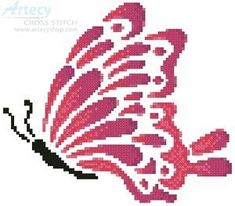 a cross stitch pattern of a pink butterfly