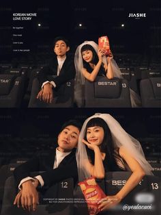 Movie Theatre Wedding, Ide Prewedding, Pre Wedding Photoshoot Theme, Photoshoot Theme, Geeky Wedding, Film Shoot, Valentine Days, Theatre Wedding