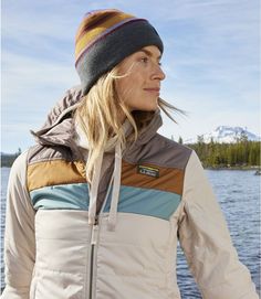 Women's Mountain Classic Puffer Hooded Jacket, Colorblock | Insulated Jackets at L.L.Bean Hiking Outfit Fall, Built To Last, Marine Blue, Clothes Horse, Hiking Outfit, Cold Day