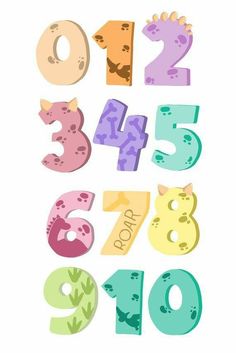 the numbers are made up of different colors and shapes, including one for each letter