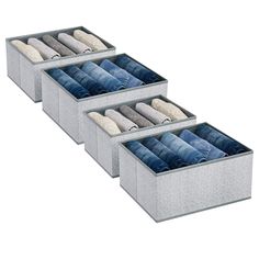 PRICES MAY VARY. 【5 Large Grids】The size of DIMJ wardrobe clothes organizer is 14.2 x 10.6 x 6.7 inches. The 5 partitions are larger than other jean organizer, perfect for pants of different thicknesses. With grids, the clothes storage organizer can keep items tidy and neat, convenient to find needed things. 【Superior Material】Made of resistant and odorless non-woven fabric, DIMJ drawer organizers for clothing are better than Polyester and Nylon closet organizers and storage box. The four-side o Jeans Organizer, Sock Drawer Organization, Wardrobe Clothes Organizer, Jean Organization, Fabric Closet, Organizer For Clothes, Pants Organization, Clothes Drawer Organization, Closet Storage Drawers