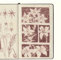 an open notebook with flowers and stars on it