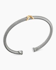 X Classic Cable Station Bracelet in Sterling Silver with 18K Yellow Gold, 4mm | David Yurman Silver Bracelet Stack, David Yurman Bracelet, Fawn Colour, Rare Gemstones, Yellow Gold Bracelet, David Yurman, Jewelry Pouch, High Jewelry, Bracelet Stack