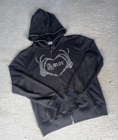 Zip Up Rhinestone Hoodie. Rhinestone Zip Up, Zip Up Hoodie Design Ideas, Rhinestone Zip Up Hoodie, Graphic Zip Up Hoodies, Y2k Zip Up Hoodie, Hoodie Design Ideas, Rhinestone Jacket, Rhinestone Sweater