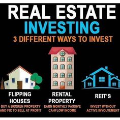 the real estate investing flyer is shown with three different types of houses and their prices