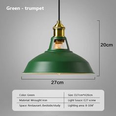 an image of a green lamp hanging from the ceiling with measurements for each light bulb