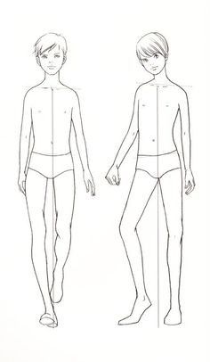 a drawing of two people standing next to each other with their hands on their hipss