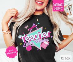 You will have the most stylish teacher team in the school with these shirts! This is also a great gift for a new teacher.  We do also have this shirt personalized with your teachers name in another listing.  Check out store. SIZE UP 1-2 SIZES FOR THAT OVERSIZED LOOK   Thanks so much for shopping with me! Please message me with any questions you may have! I am always available to help :) Also, I would love to feature you on our insta if you want to tag me @poppyroseclothing    PRODUCTION TIME: 1- 90s Teacher, Science Teacher Shirt, Shirts Trendy, Math Teacher Shirts, Teacher Team, 2nd Grade Teacher, 90s Shirts, Teacher Svg, School Svg