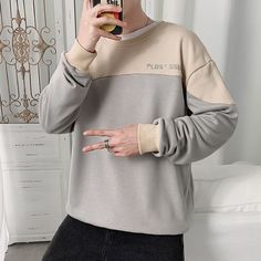 size length bust/2 shoulder sleeve M 68 51 49 59 L 70 53 51 60 XL 72 55 52 61.5 XXL 74 57 53.5 63 XXXL 76 59 55 64.5 UNIT:CM Gray Oversized T-shirt For Winter, Oversized Gray Winter T-shirt, Timeless Wardrobe, Round Neck Top, Timeless Wardrobe Staples, Round Neck Sweatshirts, Round Neck Tops, Mens Sweatshirts Hoodie, Shoulder Sleeve