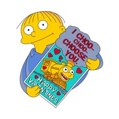 the simpsons holding a happy valentine's day card with i cho cho choose you