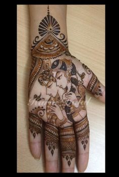 the hand is decorated with henna designs