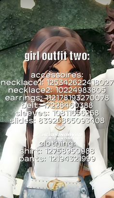 a girl with long hair standing in front of a green background and text that reads girl outfit two