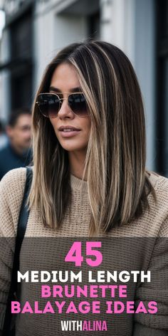 Straight Highlights Brown Hair, Hair Ideas For Brunettes Straight, Straight Hairstyles Balayage, Hair Color For Straight Hair Highlights, Dark Hair Shoulder Length Brunettes, Below Shoulder Length Hair Styles, Cool Mom Haircut Long Bobs, Dark Brunette With Blonde Balayage, Lob With Balayage Brunettes