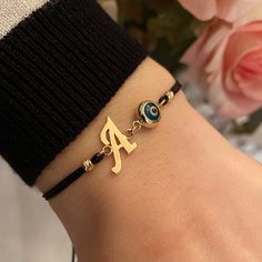 ✨Evil Eye Personalized Bracelet 14K Solid Gold  / Real Gold Letter Bracelet / Best Christmas Gift / Evil Eye Bracelet Gift for Her ✨ Material: Solid Gold (Not Gold Filled or Gold Plated) Karat: 14K (real gold stamp 585)  Gold Color: Yellow Gold ✅Available in yellow gold, rose gold or white gold options 🎁You can give it directly as a gift to your lover, girlfriend, colleague, good friend,or yourself! Or just give the most special person in your life as a surprise gift to remind her/him how much Personalized Gold Bracelet, Initial Bracelet Gold, Monogram Bracelet, Letter Bracelet, Gold Monogram, Gold Armband, Gold Initial, Initial Bracelet, Gold Letters