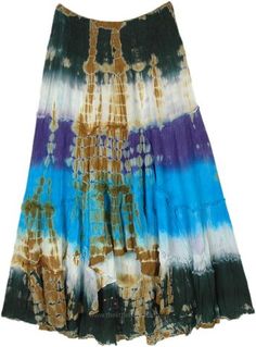 This is a vibrant bohemian-style skirt featuring a tie-dye pattern. It has a high-waisted design (with elastic smocking ) that flares out towards the hem, suggesting a comfortable, relaxed fit. #tlb #TieredSkirt #vacationclothing #beachwrap #TieDye #TieDyelongSkirt #bluegreentiedyeskirt Tie Dye Bohemian Skirt, Blue Bohemian Maxi Skirt For Summer, Bohemian Tie-dye Spring Maxi Skirt, Hippie Tie-dye Skirt For Beach, Hippie Tie-dye Skirt For The Beach, Blue Hippie Maxi Skirt For Summer, Hippie Tie-dye Skirt For Festival, Bohemian Tie-dye Maxi Skirt For Summer, Bohemian Multicolor Skirted Bottoms